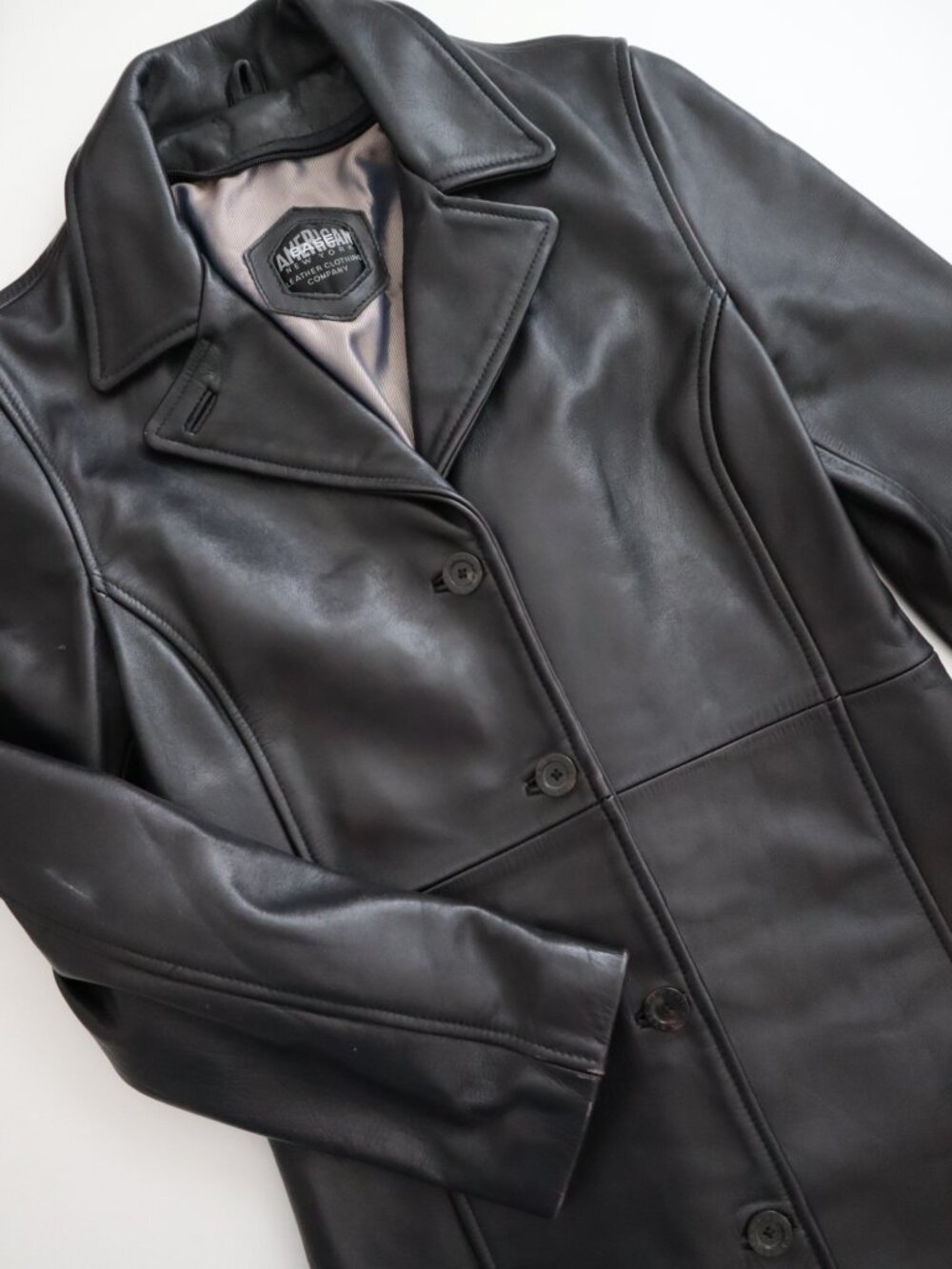 Vintage 90s Base American Leather Company Long Leather Coat | M